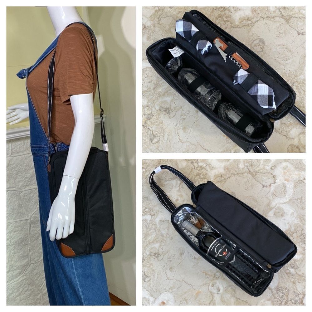 NEW! ALLCAMP Wine Tote Bag with Cooler Compartment Two Sets of Tableware Picnic